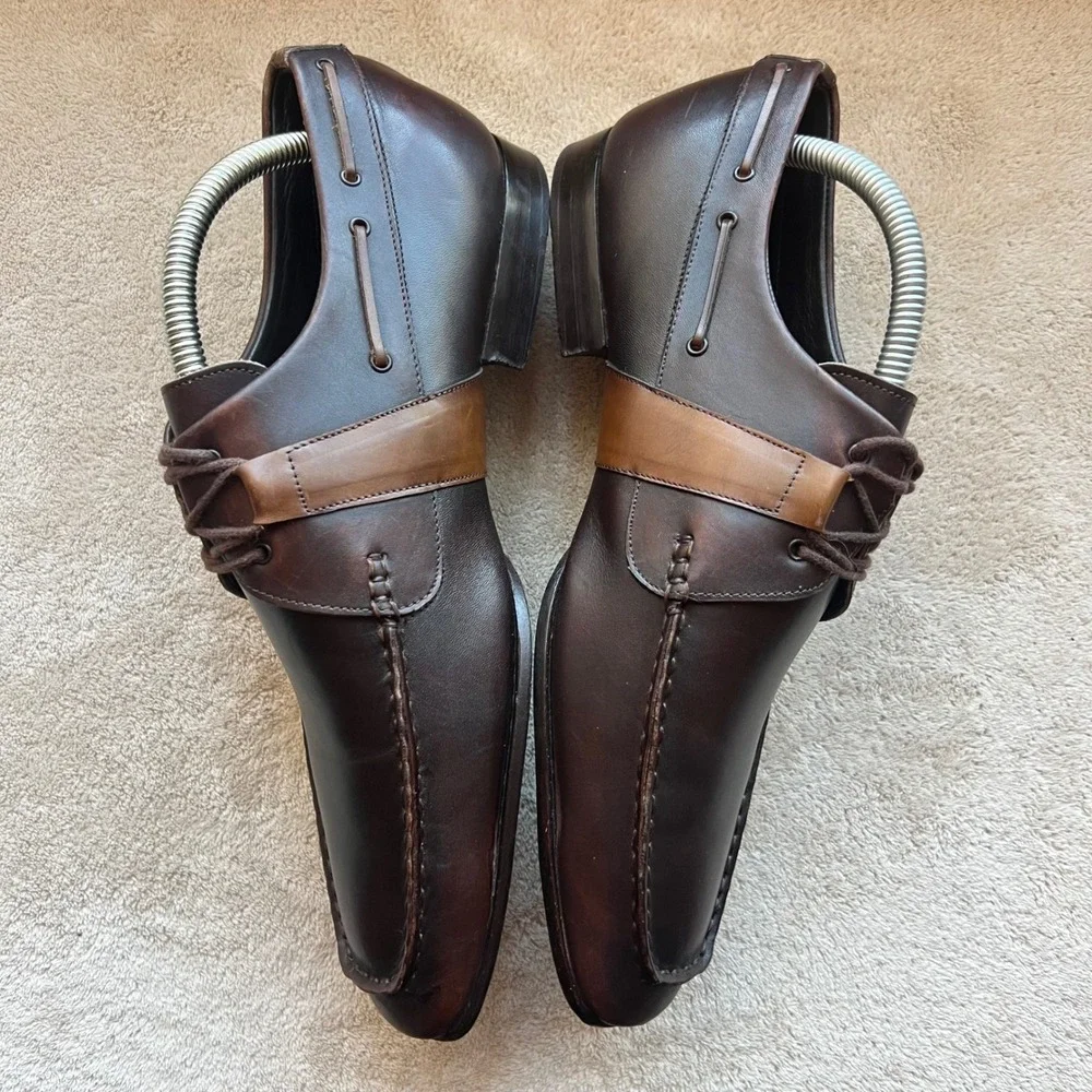 Mezlan Carson Men 8 M Brown & Tan Leather Two Tone Apron Toe Oxford‎ Shoes